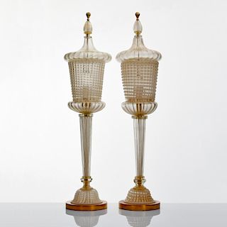 Pair of Monumental Barovier & Toso Lamps