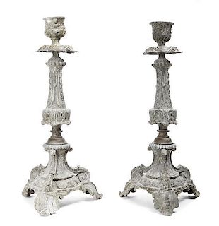 A Pair of George III Style Bronze Candlesticks, Height 10 3/4 inches.