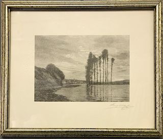 Henry Wolf Signed Engraving "View of the Siene"