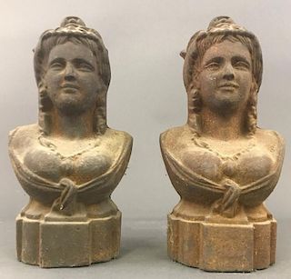 Pair of Victorian Cast Iron Fence Post Busts