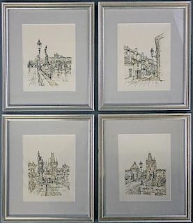 Four Pen and Ink Drawings of Prague