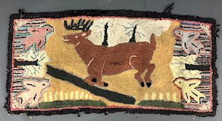 Pictorial Hooked Rug of a Running Stag