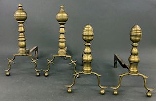 Two Pairs of Brass Ball Foot Andirons