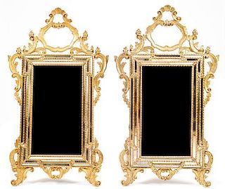 A Pair of Rococo Style Giltwood Mirrors, Height 53 x width 31 1/8 inches.