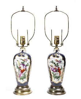 A Pair of Sevres Style Lamps, Height 21 1/4 inches.