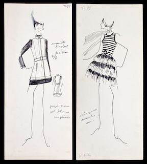 2 Karl Lagerfeld Fashion Drawings, Original Works