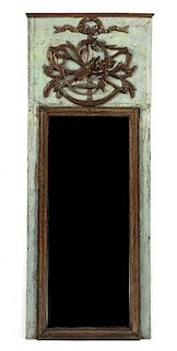 A French Provincial Style Painted Wooden Pier Mirror Height 69 3/4 x width 28 inches.