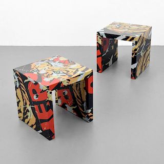 2 Mimmo Rotella & Marco Ferreri End Tables, Limited Ed.