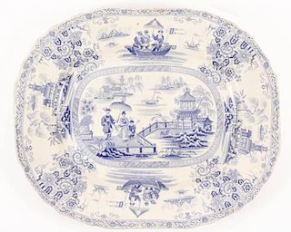 19th C Nankin Blue & White Stoneware Platter