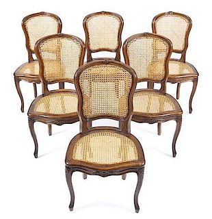 A Set of Six Louis XV Provincial Style Side Chairs, Height 33 1/2 x width 18 3/4 x depth 12 3/4 inches.