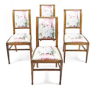A Set of Four Fruitwood Side Chairs, Height 35 x width 17 x depth 15 inches.