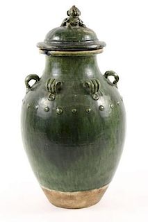 Chinese Green Glazed Large Pottery Temple Jar