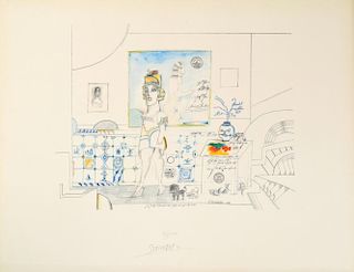 Saul Steinberg PORTRAIT OF R. Lithograph, Signed