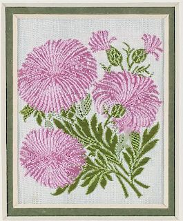A Collection of Six Botanical Embroideries, Height 10 1/2 x width 9 5/8 inches.