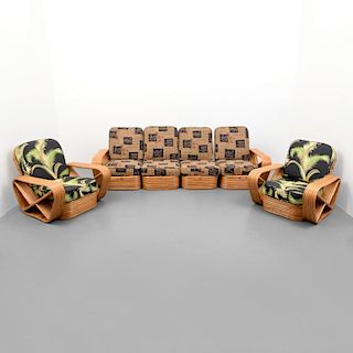 Rattan Sofa & 2 Lounge Chairs, Manner of Paul Frankl
