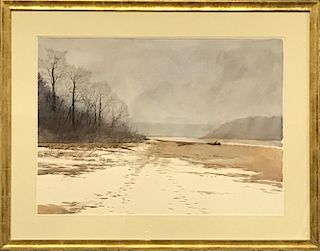 Framed and Matted Watercolor: Springton Reservoir