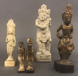 Five Asian and Egyptian Carved Figures