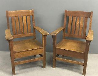 Pair of Arts & Crafts Mission Oak Armchairs