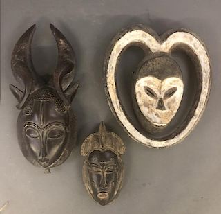Three African Wood Carved Masks