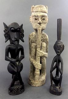 Three Primitive Art Wood Carved Figures
