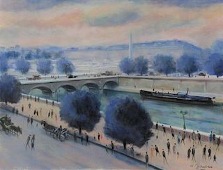 JAMES, Willy. Pastel on Paper "La Seine au Pont de