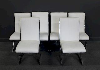 Set Of 6 Pace Chrome and Suede Upholstered