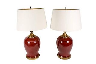 Pair of Red Porcelain Table Lamps