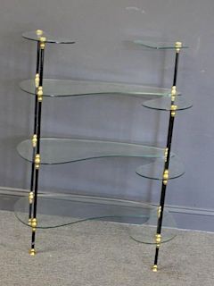 Signed Glass Etagere With Patinated and Gilt Metal
