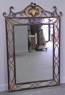 Large Patinated Iron Mirror with Gilt Decoration.