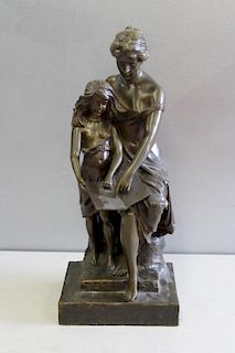 LAMANOCA. Signed Bronze Sculpture, Woman and Young