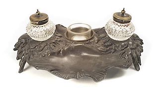 An Art Nouveau Inkwell, Length 9 3/4 inches.