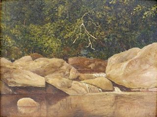 John Frederick Kensett O/B Rocky Stream Painting