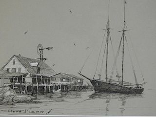 Ward Mann Massachusetts North Shore Harbor Sketch