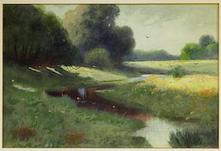 C.P Rising Spring Floral Stream Meadow Painting