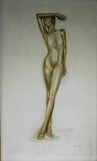Signed Dix Female Nude O/C Modernist Painting