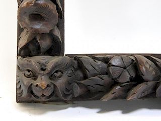 Black Forest Carved Lion Head & Fruit Frame