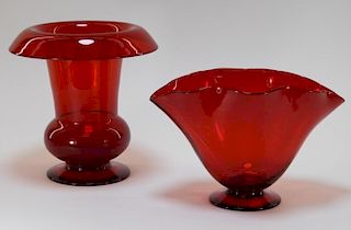 2PC Pairpoint Ruby Red Art Glass Vases