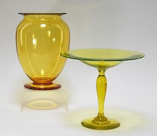 2PC Pairpoint Art Glass Auroria Compote & Vase