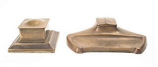 Two Brass Inkwells, Length of longer 8 1/4 inches.