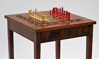 Continental Mahogany & Ivory Chess Game Table