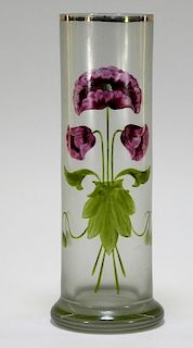 Bohemian Czech Gilt Enameled Art Glass Floral Vase