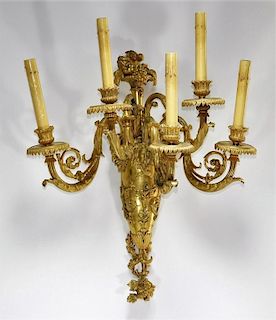 19C. Gilt Bronze Electrified Acanthus Wall Sconce