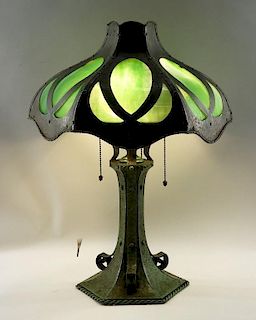 Bradley & Hubbard Green Slag Glass Lamp