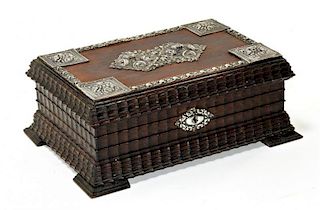 19C. European Carved Rosewood & Silver Jewelry Box