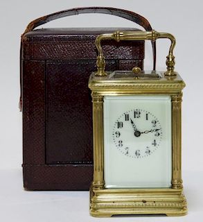 19C. French Bronze Repeater Carriage Clock w Case