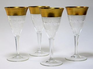 4 Bohemian Czechoslovakian Gilt Cut Glass Goblets