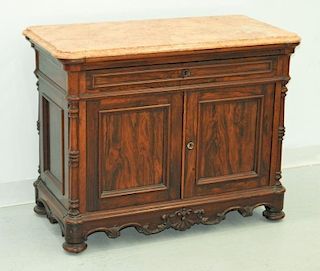 19C. French Rococo Rosewood Marble Top Commode