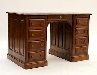 Victorian Walnut Double Bank Leather Top Desk