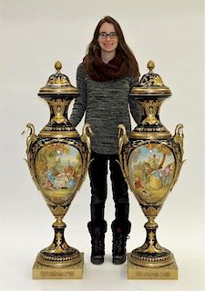 PR French Sevres Style Porcelain Palatial Urns