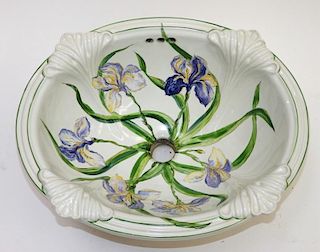 Sherle Wagner Iris Floral Porcelain Sink Basin